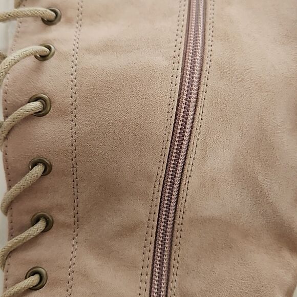 Just Fab Asher Sherpa-Lined Lace-Up Heel Boots Taupe 8.5 - Picture 16 of 16